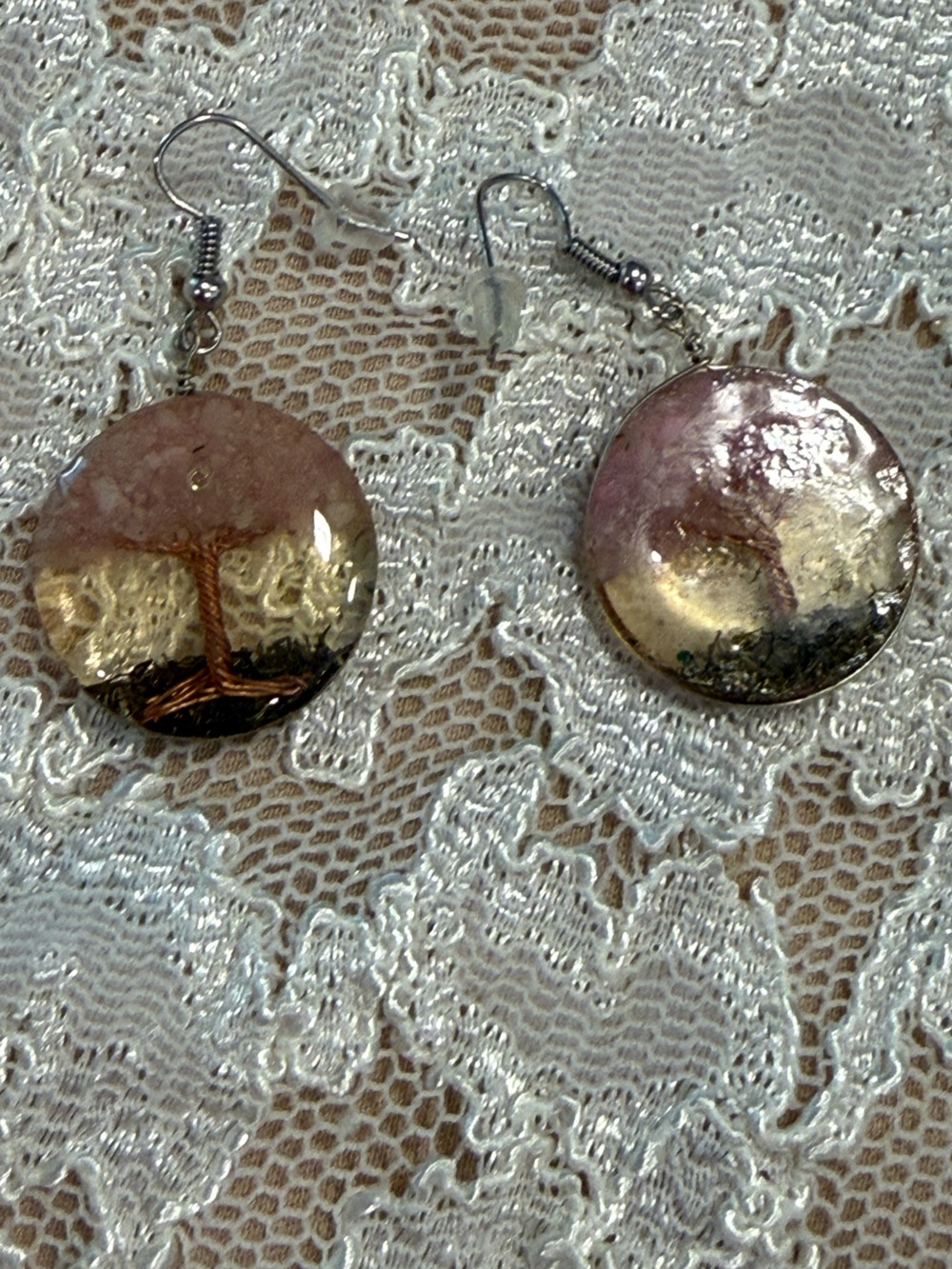 Tree of life copper wire resin boho artisan dangle drop hombre earrings